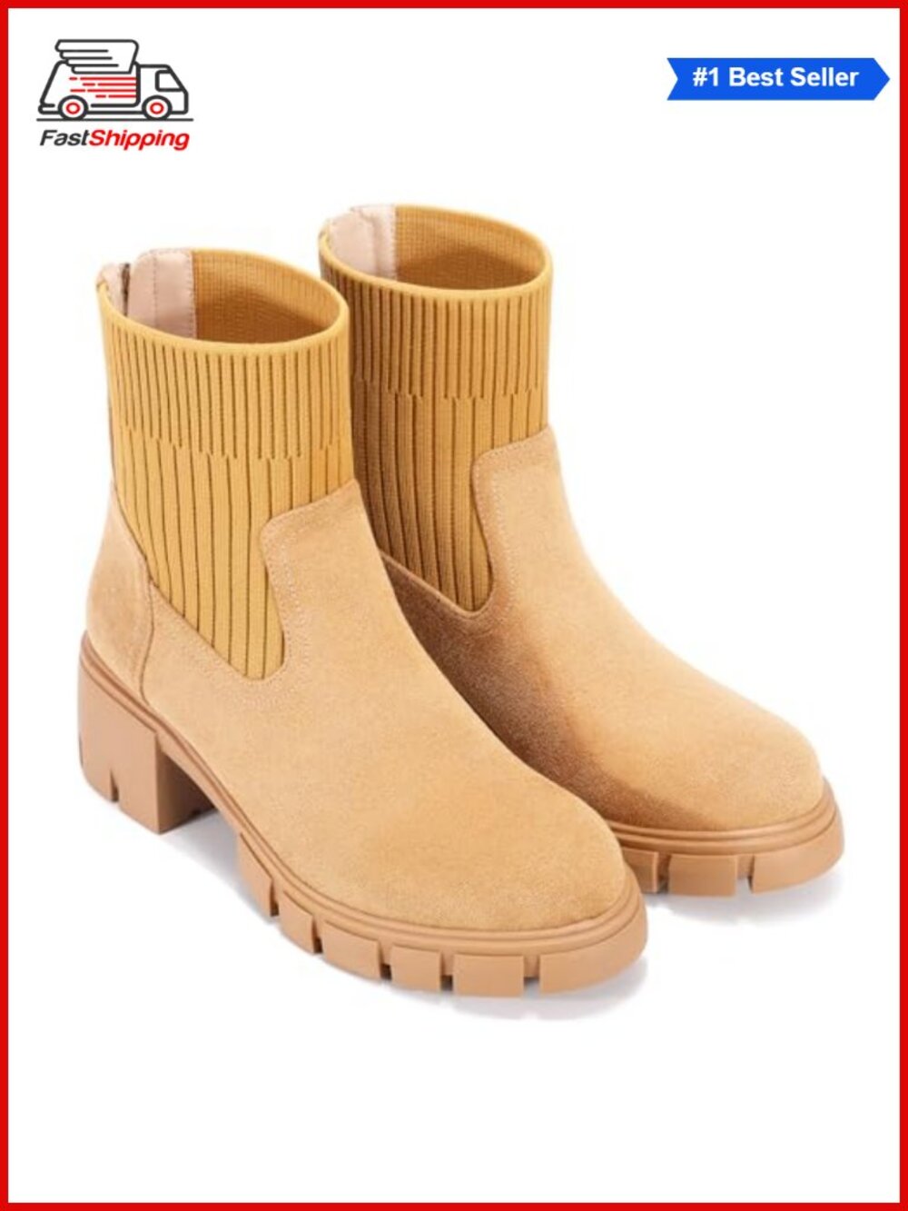 ✨Zelaprox Platform Chelsea Ankle Boots Chunky Heel Mid Calf Faux Leather Booties